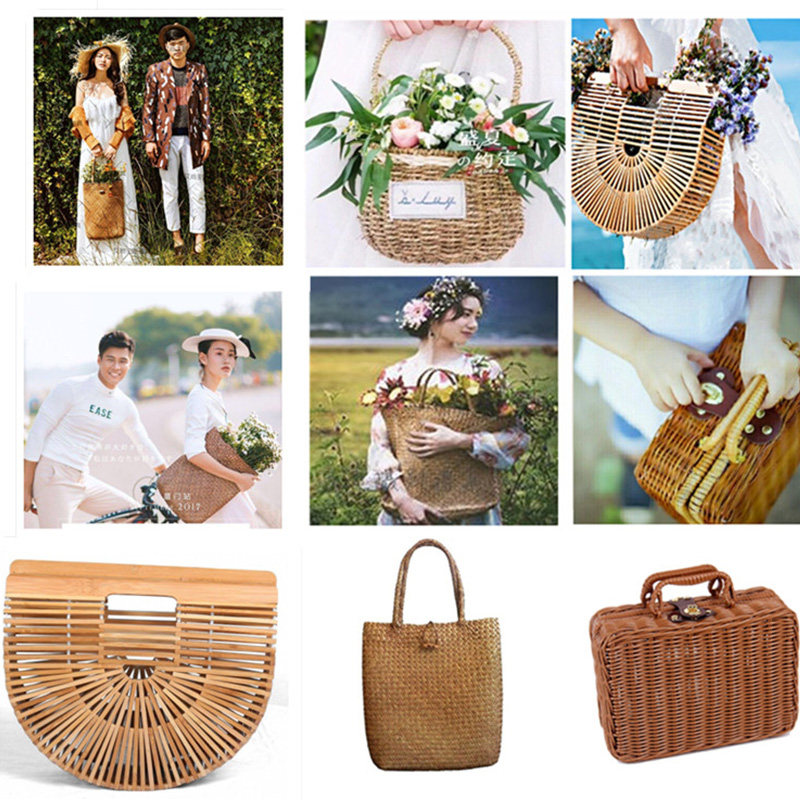 旅拍婚纱拍摄影道具编织袋手提包影楼外景拍照田园清新主题花篮