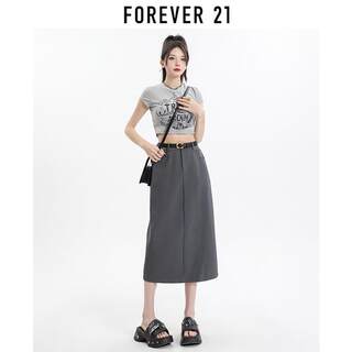 Forever 21灰色西装半身裙女夏季高腰显瘦小个子工装裙a字中长裙