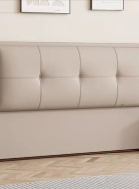 超薄款实木床头软包一体置地式床靠背背板猫爪皮轻奢床头简约现代