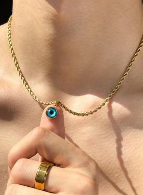 法式个性复古恶魔之眼圆形吊坠