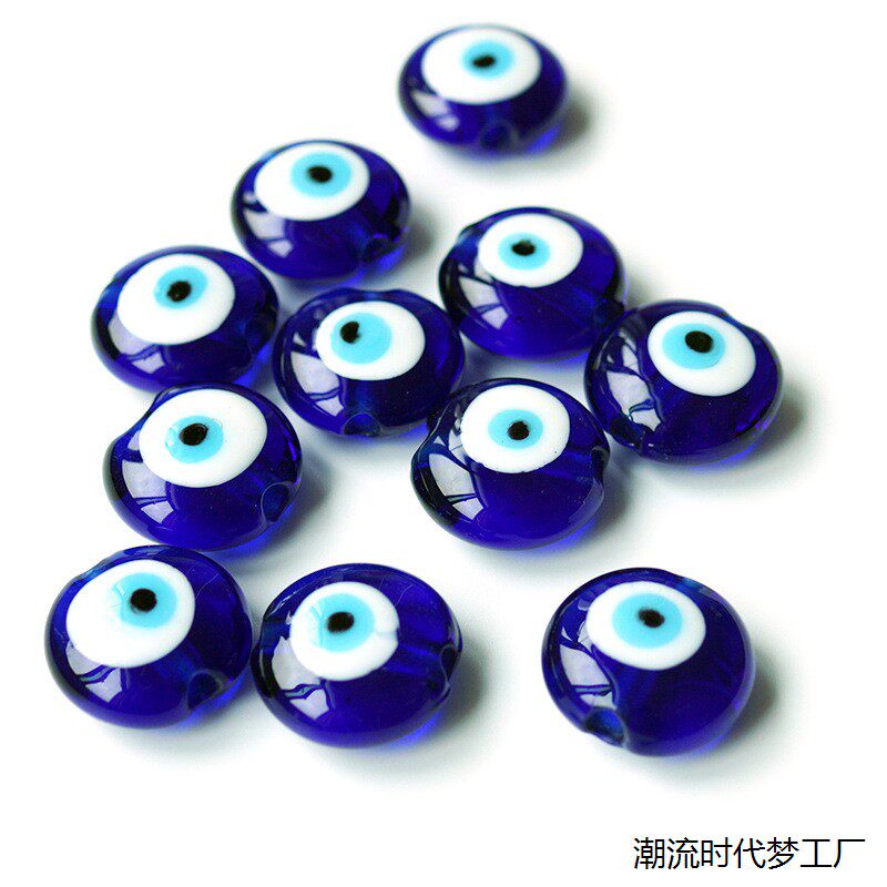 100颗土耳其蓝眼睛双面玻璃扁圆