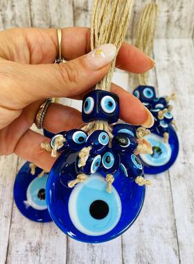 希腊风蓝眼睛挂件土耳其蓝色玻璃挂饰恶魔之眼挂饰Evil Eyes
