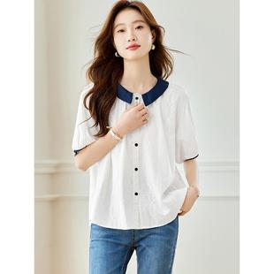 娃娃领短袖女上衣夏薄款轻奢高级感2025新款爆款减龄白色衬衫短袖