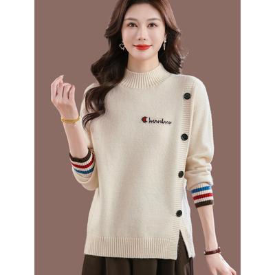 半高领毛衣女秋冬2025新款加厚保暖气质羊毛针织上衣开叉打底衫