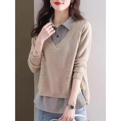 假两件衬衫女秋装2025新款设计感小众洋气宽松内搭上衣娃娃领衬衣