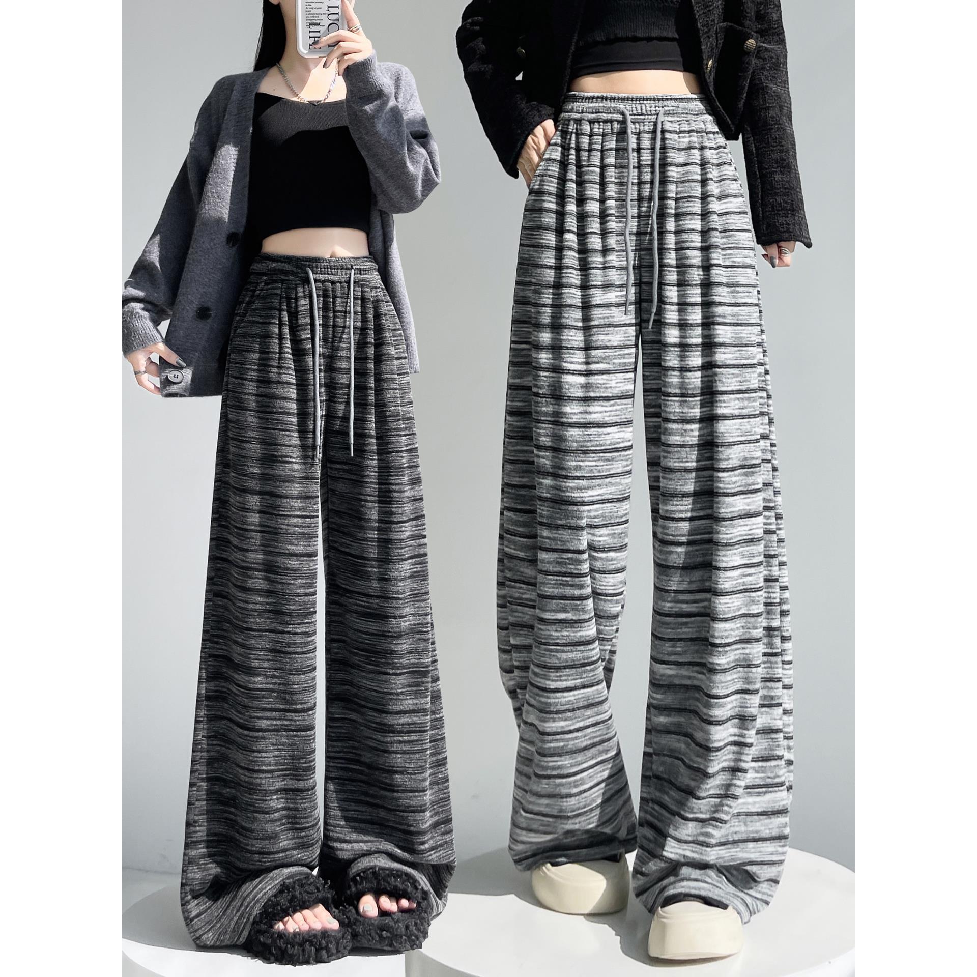 毛绒糯米裤女宽松显瘦阔腿裤秋冬加绒加厚直筒裤高腰垂感休闲裤子