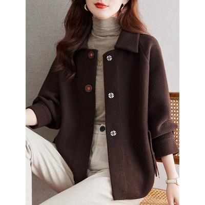 秋冬翻领咖色大衣外套女短款秋装2025年新款加厚洋气春秋针织开衫