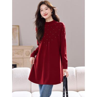 半高领毛衣裙女秋冬季2025新款洋气配大衣的内搭遮屁股针织打底衫