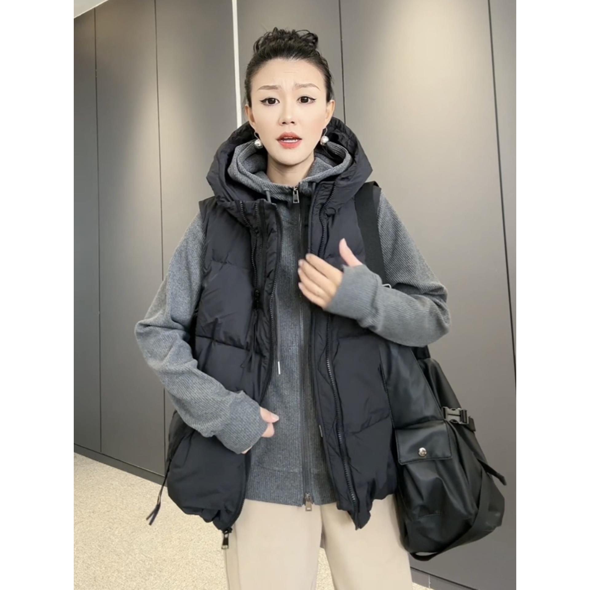 2025年冬季新款大码女装连帽羽绒棉服马甲女无袖坎肩百搭马夹外套