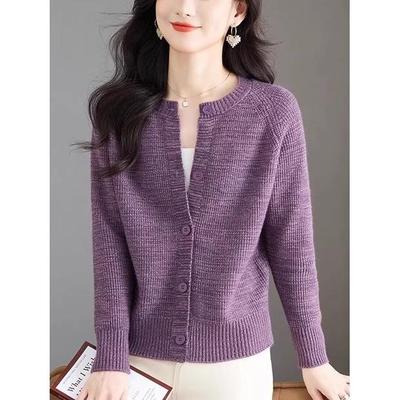 2025新款春秋短款针织开衫女圆领时尚宽松显瘦百搭毛衣外套上衣厚