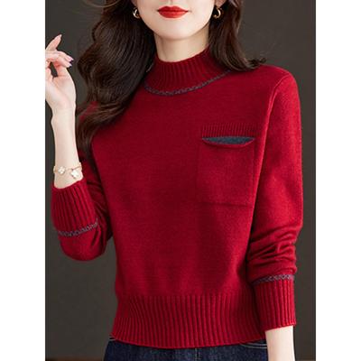 红色短款毛衣女秋冬新款高腰时尚小个子内搭半高领针织打底羊毛衫