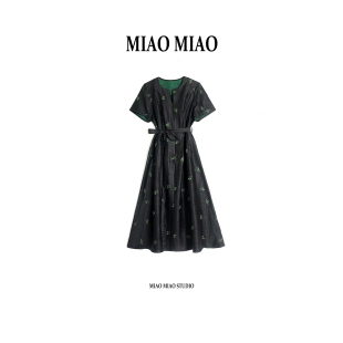 冰纹错落 徐淼淼春 国风非遗龟裂纹香云纱连衣裙J2209 疏雨