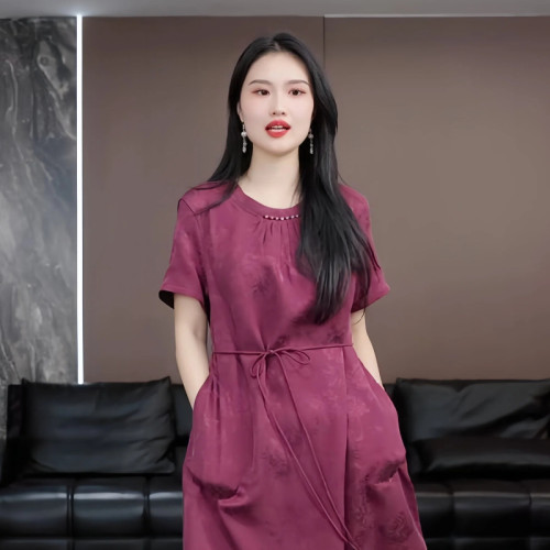 【若薇】徐淼淼春'梨云梦远'国风非遗提花花萝香云纱连衣裙XC2281