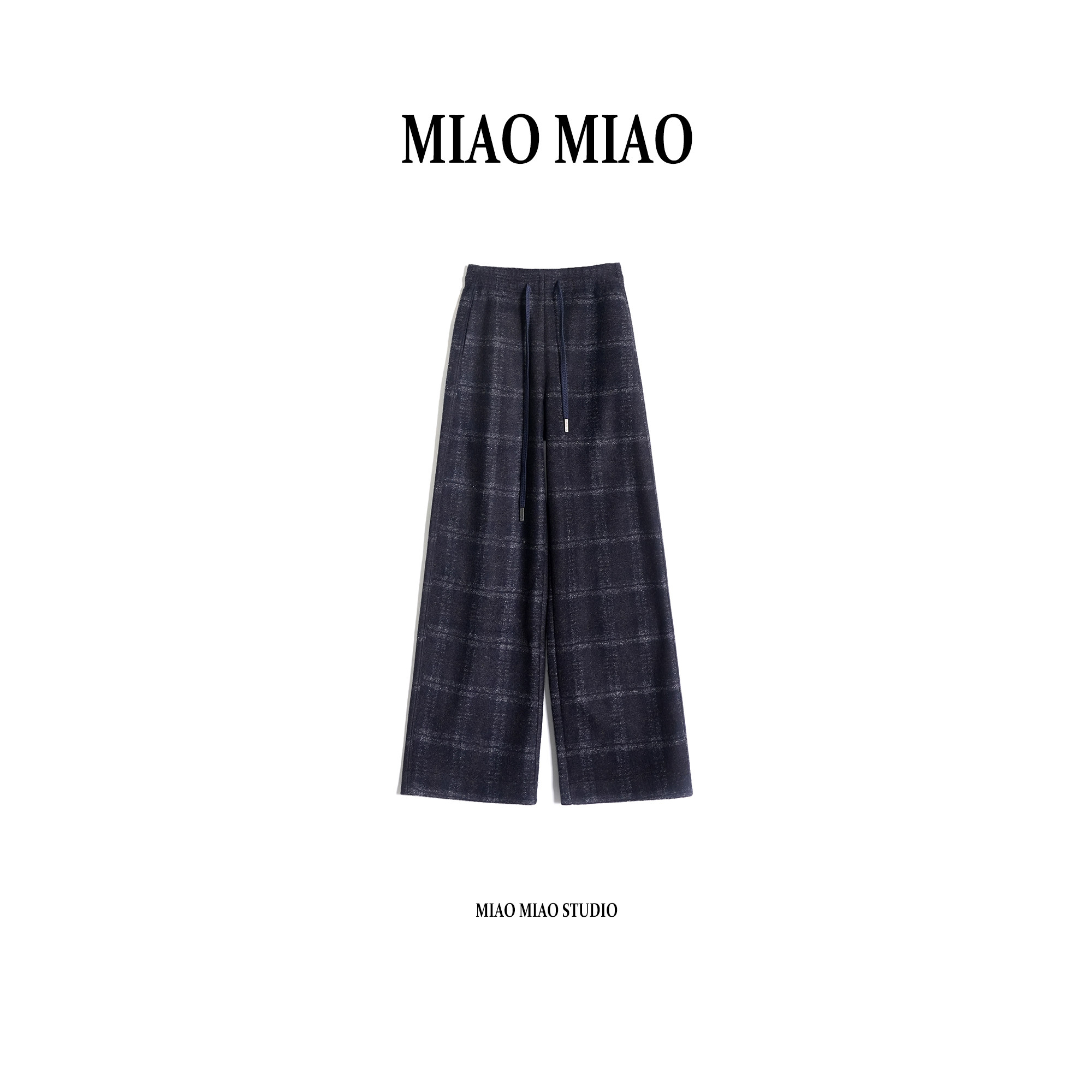 【简陌】徐淼淼冬季穿搭格纹绵羊毛直筒裤百搭通勤休闲裤NY1781