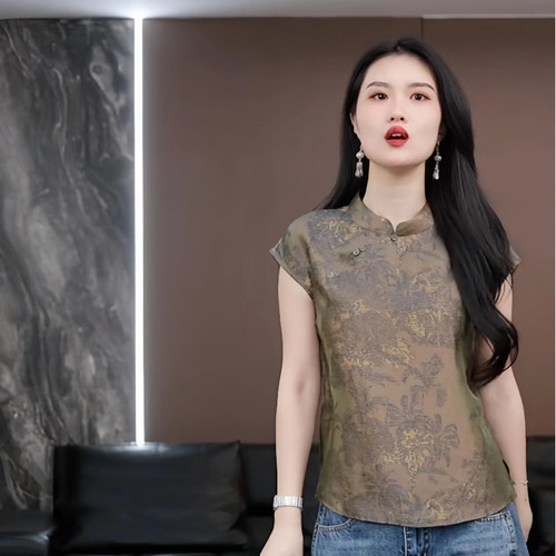 【辞汀】徐淼淼夏'抚琴听松'新中式国风高定非遗浮光罗上衣ZF2495