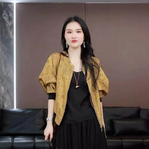 【福姿】徐淼淼春夏'墨韵书香'新中式非遗浮光锦桑蚕丝上衣ZR2393