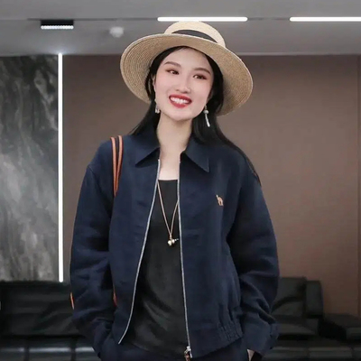 【应山】徐淼淼春夏雨露亚麻翻领拉链式休闲纯色上衣外套NU2112