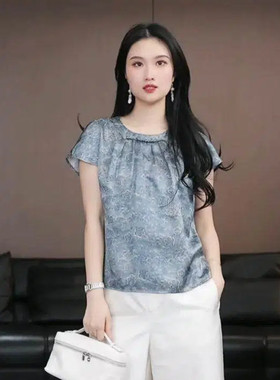 【隐月】徐淼淼春夏款“丝语江南”真丝提花重磅桑蚕丝上衣XC2146