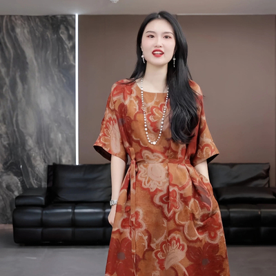 【芥舟】徐淼淼春款'云蒸霞蔚'新中式非遗花萝香云纱连衣裙CV2257