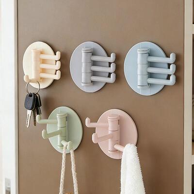 Rotating Hook Triple Hook 3-Branch Adhesive Towel Rack, Bath