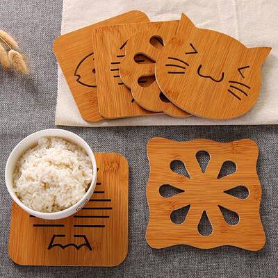 Wooden Cartoon Heat-Resistant Coaster 2-Yuan Shop Wooden Bow