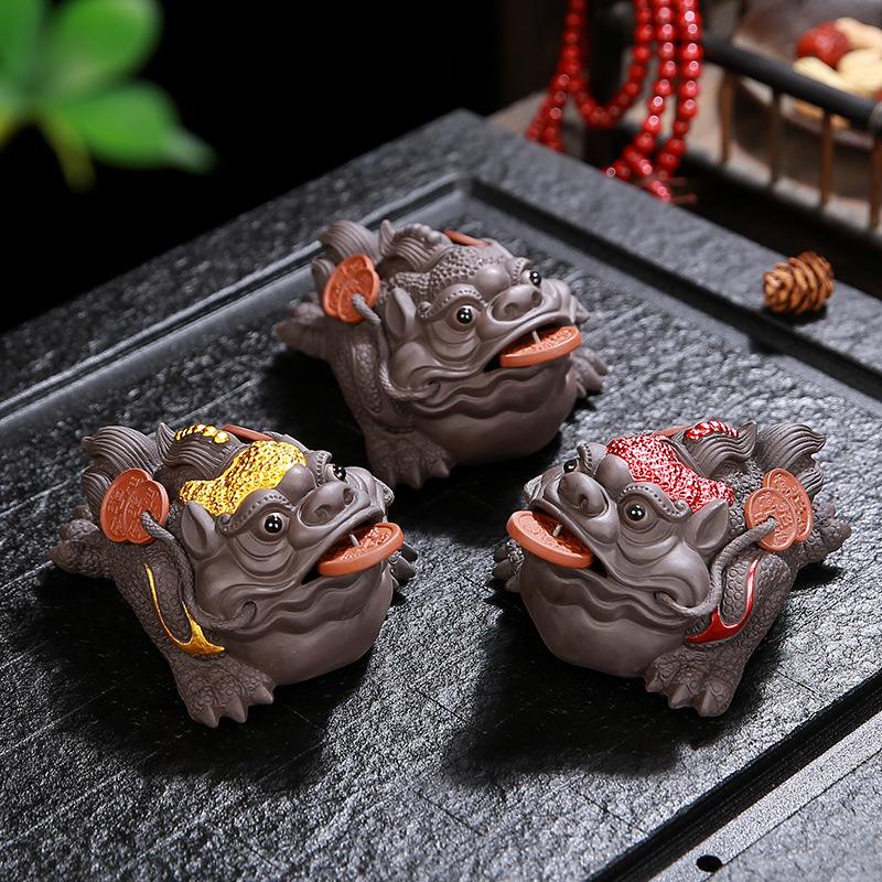 爆款紫砂招财金蟾茶宠摆件精品可养三足蟾蜍茶玩茶桌茶盘茶虫装饰