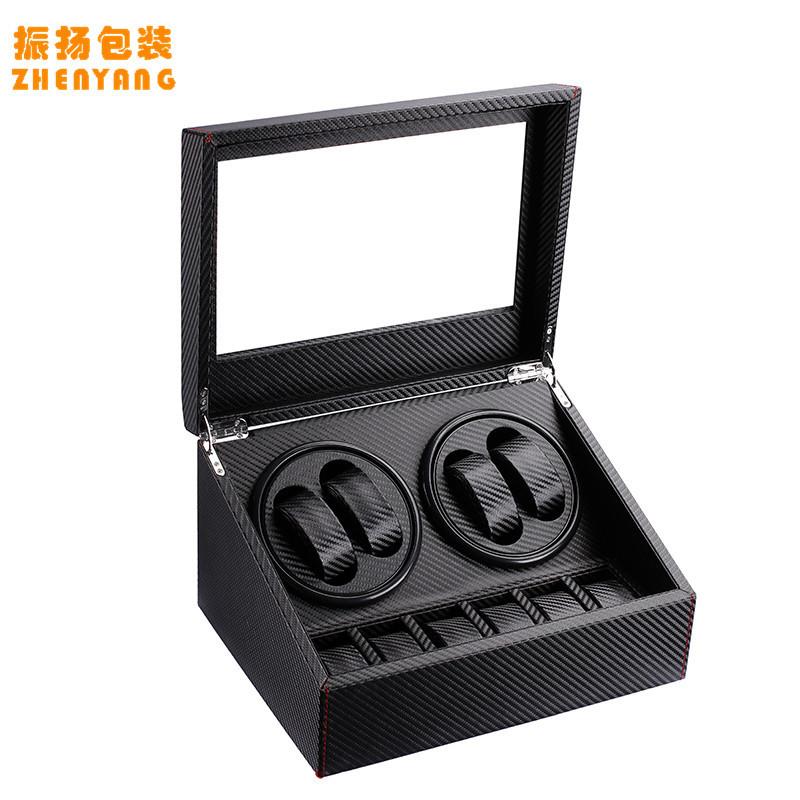 爆款电动摇表器4+6碳纤维皮革PU自动上链器防磁马达展示盒转表器
