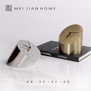 爆款轻奢镜面日晷时钟样板房售楼部卧室儿童房床头柜书桌台钟摆件