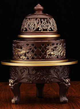 爆款全黄铜四神兽熏香炉浮雕八宝三足炉玄关装饰品铜器金属工艺品