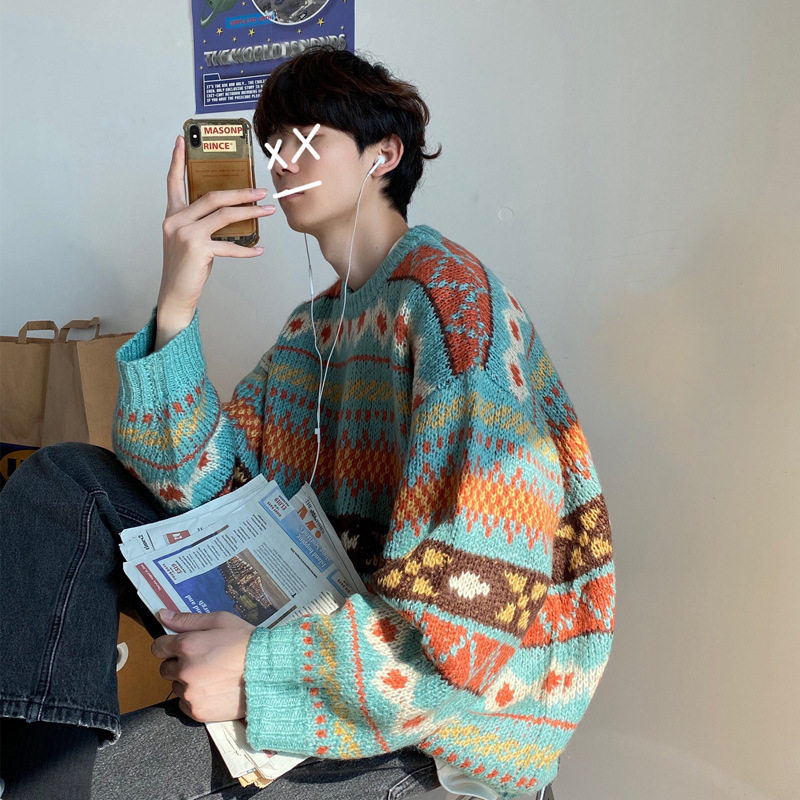 menclothes粗线宽松毛衣