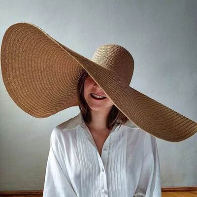 Large brimmed straw hat for women foldable vacation beach h
