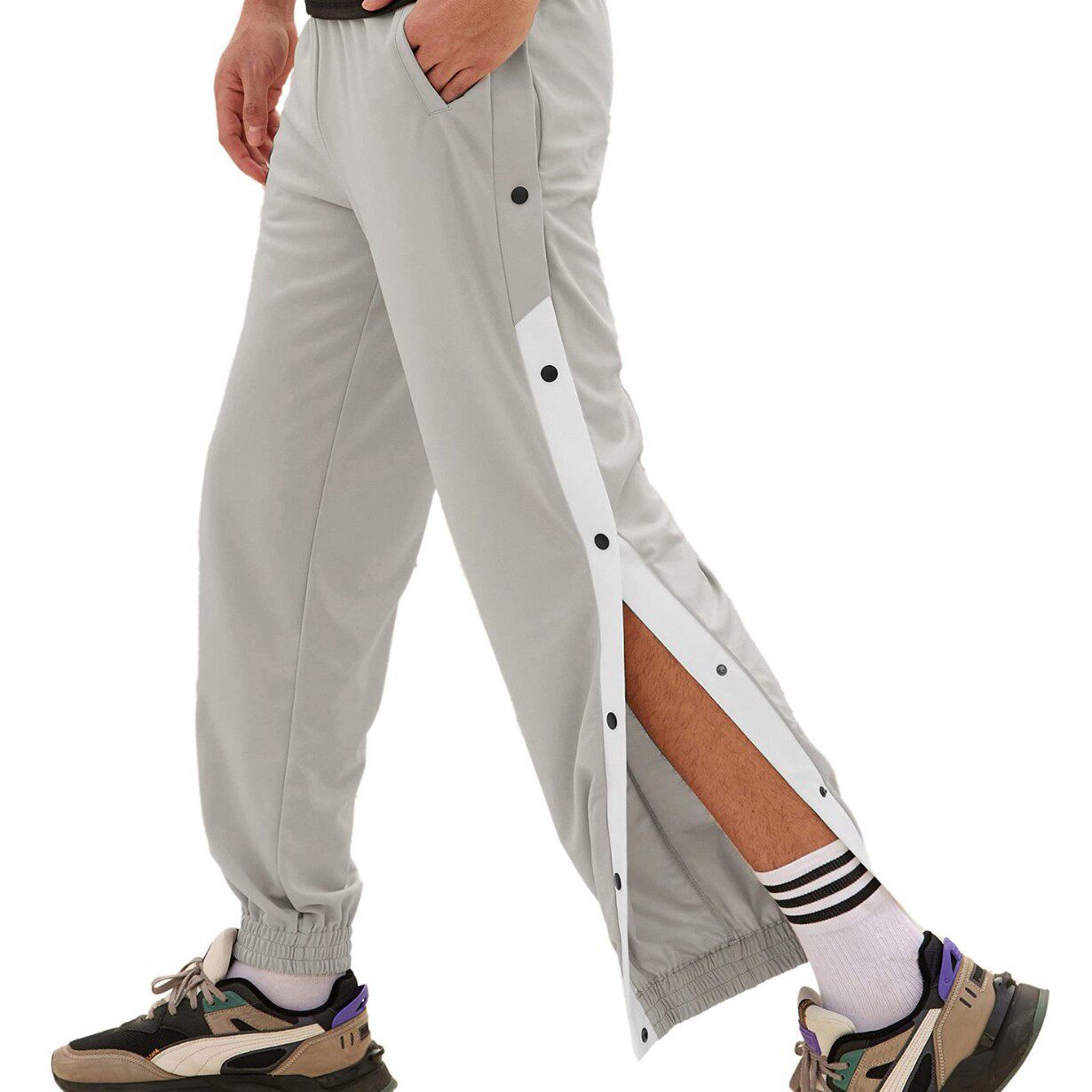 menclothes男士排扣裤男