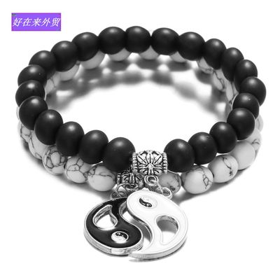 跨境couple beaded bracelet men's frosted turquoise brace