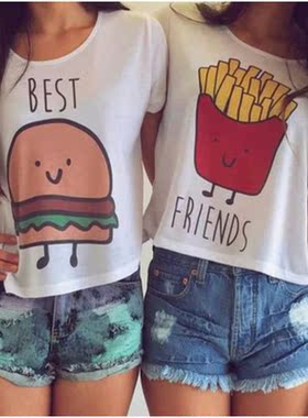 Women tShirts Ladies T-shirt Chips Crop Top Girl BestFriends