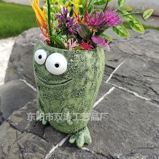 跨境新品仿古青蛙树脂花盆户外装饰创意庭院搞怪表情青蛙花盆摆件