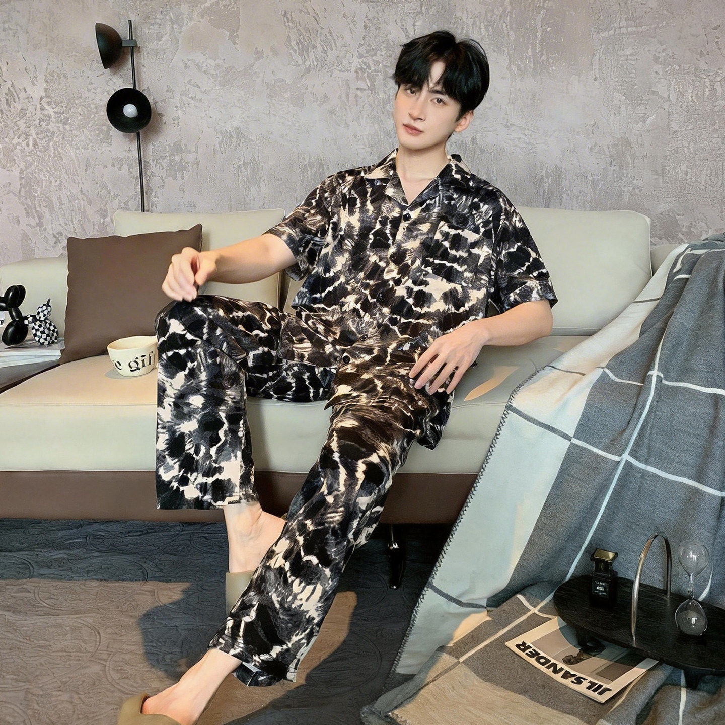 睡衣男款夏季纯棉短袖长裤2026新款春夏天男士家居服时尚开衫套装