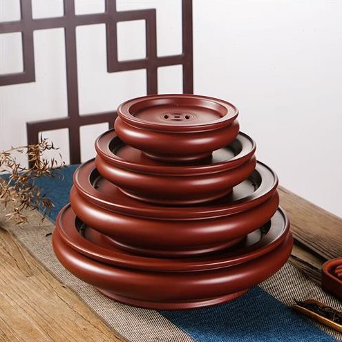 高档斑哲 茶具简易 潮州手拉紫砂茶船功夫茶具朱泥圆形茶盘大号家