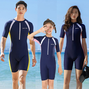 亲子套装 一家三四口连体泳衣女专业男泳衣学生运动保守大小童泳装
