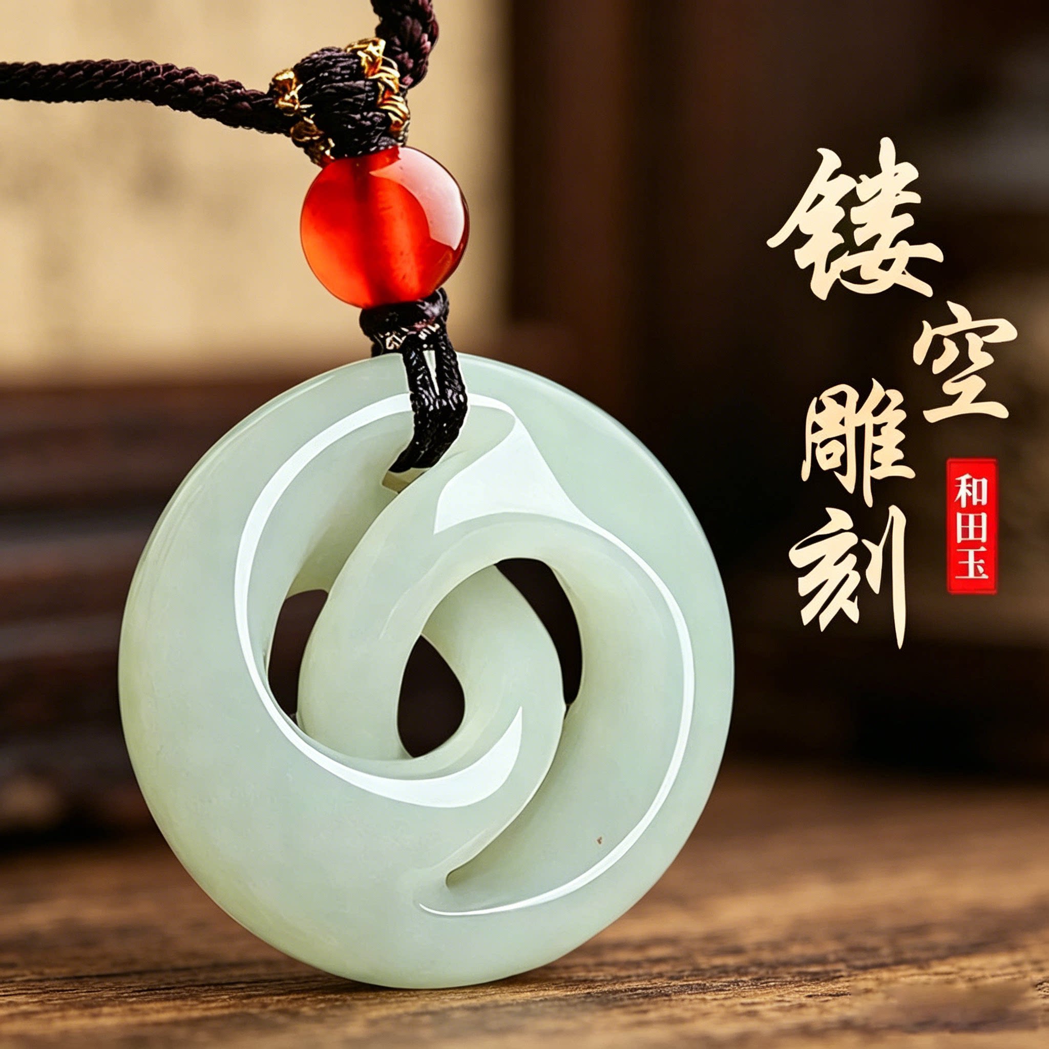 正品天然和田玉时来运转吊坠本命年平安扣玉石挂件玉坠玉佩项链女