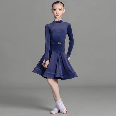 拉丁舞比赛规定赛服女童秋冬高级感标准长I袖2024新款冬季舞蹈裙