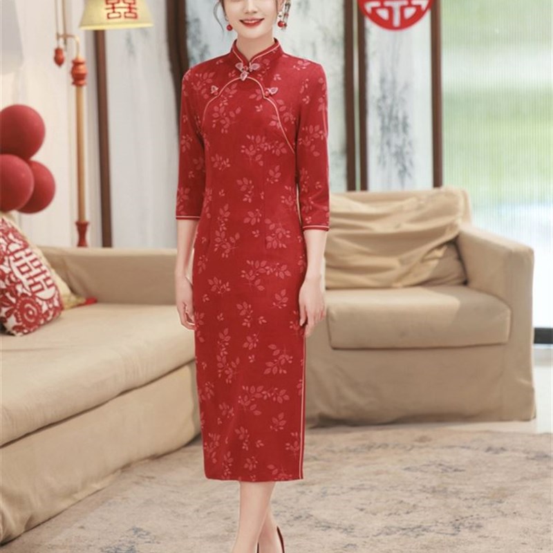 妹妹弟弟结婚姐姐穿的衣服参加婚C礼女装长袖连衣裙复古伴娘服礼