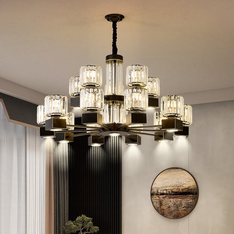 水晶饭店包厢吊灯中国风简约创意餐厅灯具新中式吊灯禅意带射灯