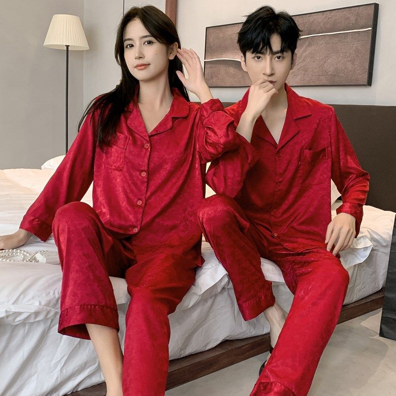红色睡衣春秋季结婚新婚情侣睡衣冰丝长袖薄款丝S绸家居服男女大,女士内衣/男士内衣/家居服,睡衣/家居服套装,淘宝优惠券,粉丝福利购,淘宝优惠卷