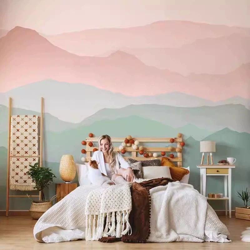 新款手绘山墙纸客厅沙发影视墙壁纸卧室壁L布轻奢电视机背景墙壁,家装主材,无纺布墙纸,淘宝优惠券,粉丝福利购,淘宝优惠卷