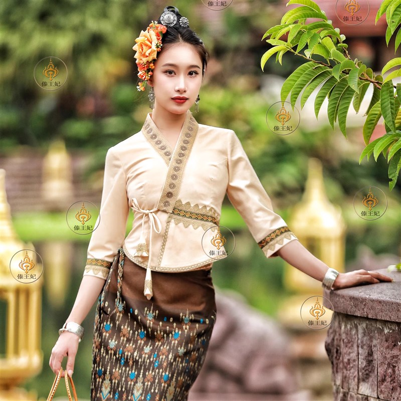 傣族服装女新款套装春夏棉麻微弹透气舒适中袖筒裙傣泐传统复古服