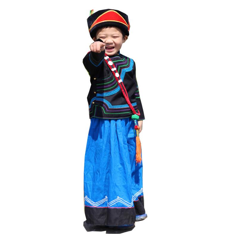 凉山彝族服饰儿童装男刺绣民族服装校服团体服舞蹈服少数民族风u.