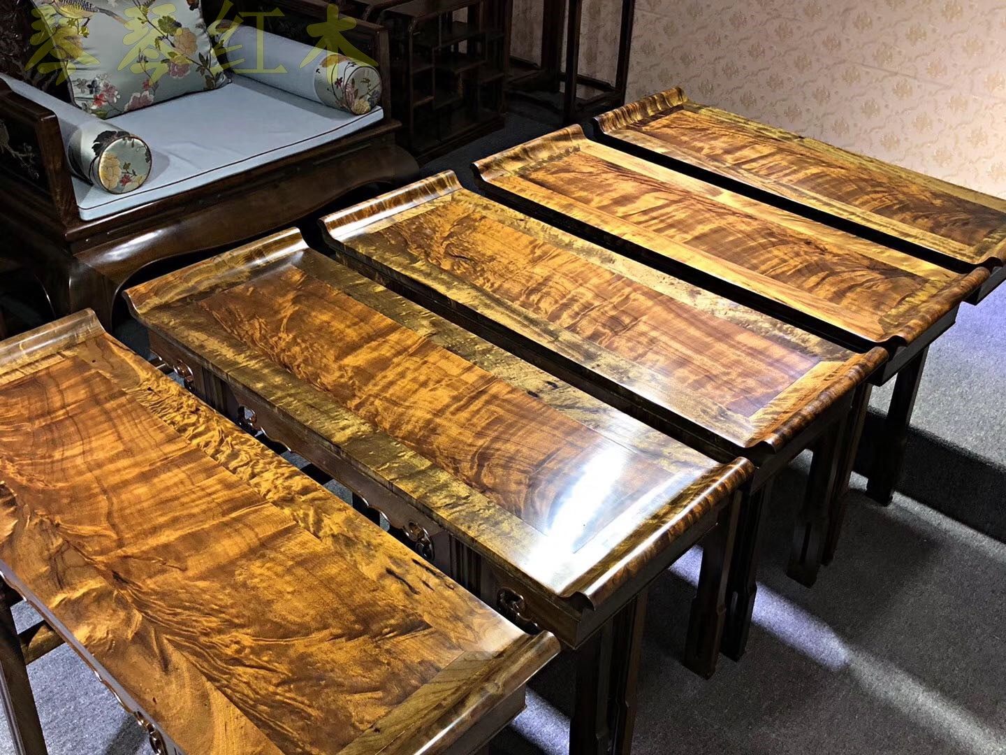 红木家具金丝楠 乌木满水波纹翘头案台吧台条案仿古明清家具