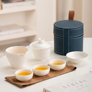 白瓷快客羊脂玉茶杯茶漏s公杯户外便携式盖碗套装旅行茶具商务定