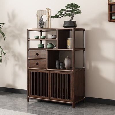 新中式博古架多宝阁置物架收纳柜实木展示柜矮柜茶室边柜茶叶茶柜