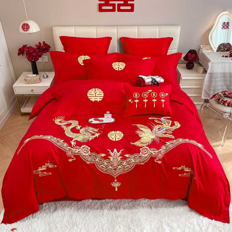 高端喜庆b全棉结婚四件套龙凤婚庆床单被套大红色婚房陪嫁床上用,床上用品,婚庆床品套件,淘宝优惠券,粉丝福利购,淘宝优惠卷